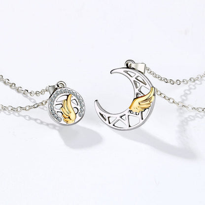 Sun Moon Wing Couple Necklace Magnet Attract Simple Fashion Valentine&