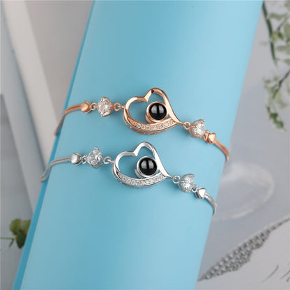 Customize Photo Name Projection Bracelet For 100 Languages Heart Chain Bracelets