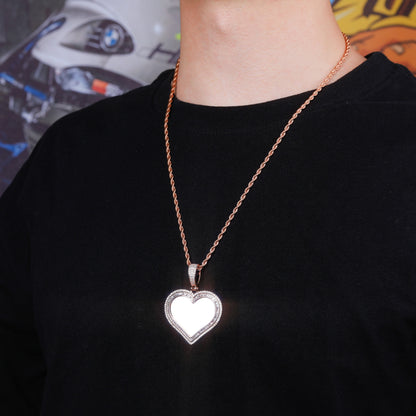 Custom Photo Pendant Heart-shaped Medal Necklace Iced Cubic Zirconia Pendant Hip Hop Jewelry