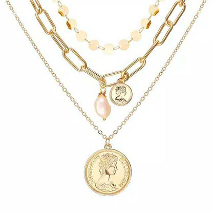 Multi Layer Lock Portrait Pendants Necklaces For Women Gold Metal Key Heart Necklace