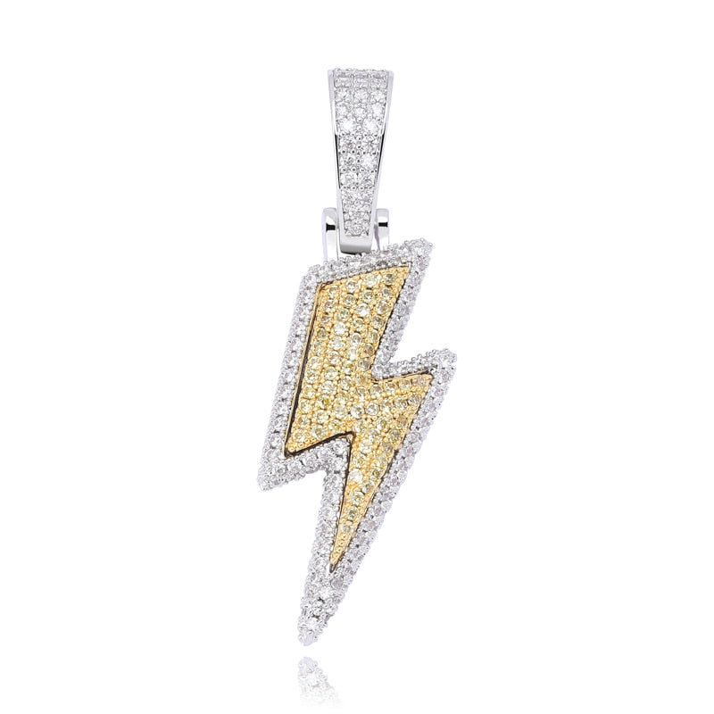 Iced Out Bling Lightning Pendants With Tennis Chain Copper Material Men&