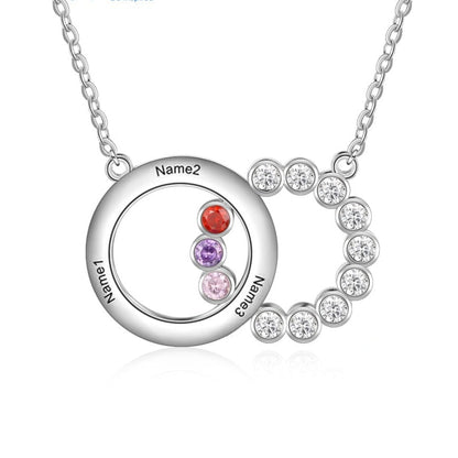 Personalized Name Interlocking Circle Pendants Custom 3 Birthstones Necklaces