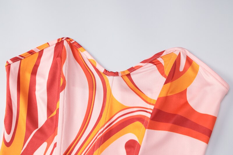 Print Off Shoulder Sleeveless Colorful Crop Top Mini Dress 2 Pieces Suit