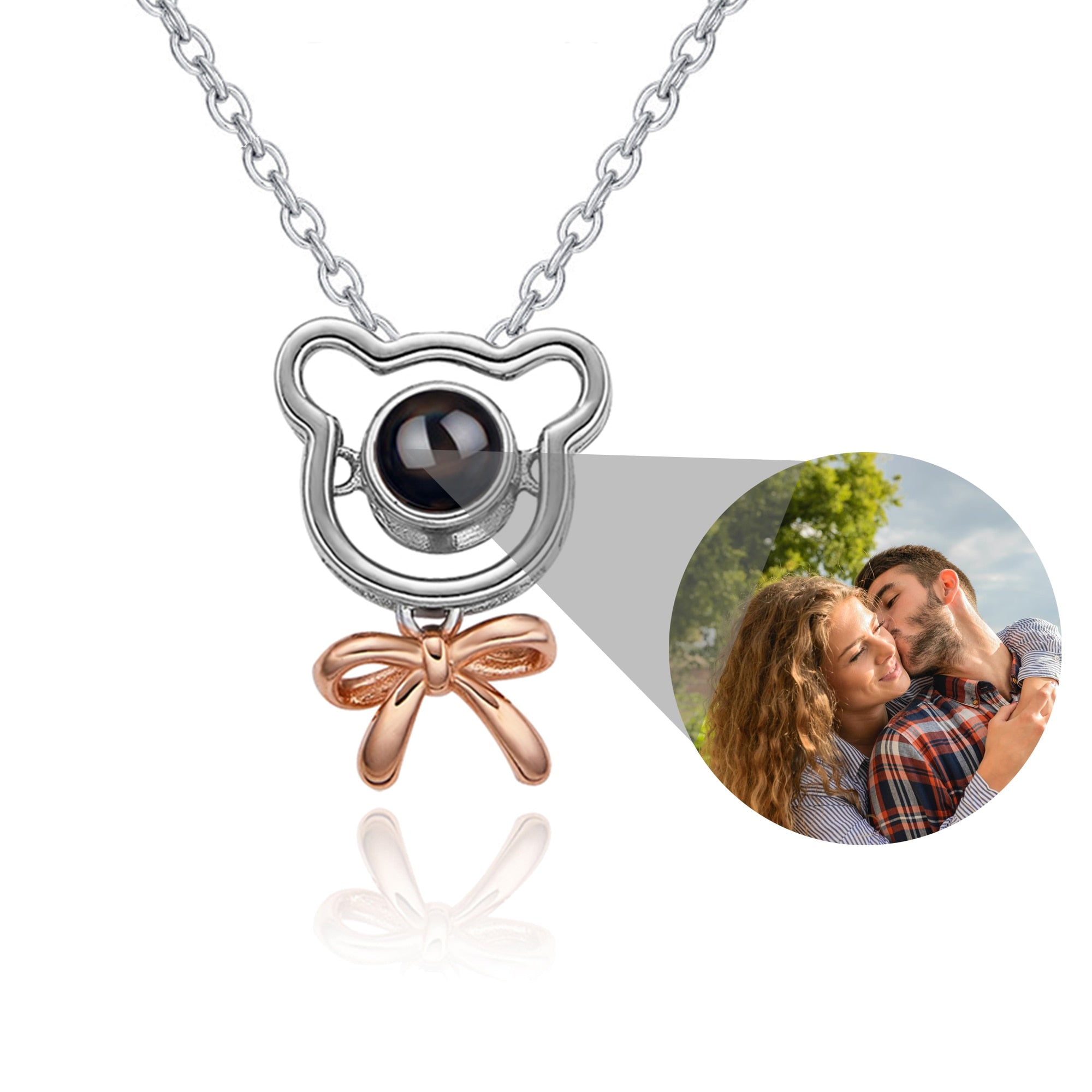 Romantic Bear-shaped Pendant Personalised Name Photo Necklace Valentine&