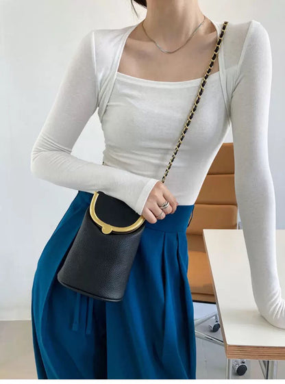 Long Sleeve Tops Women Candy Color Fake Two Piece Skinny T-shirts Female