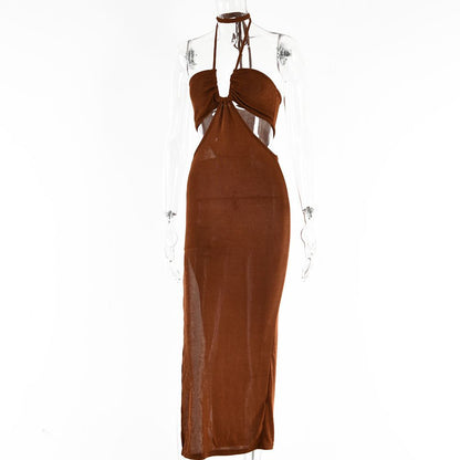 Women Halter Cut Out Backless Corset Midi Dress High Waist Split Slim Grunge Vestidos 2022 Summer