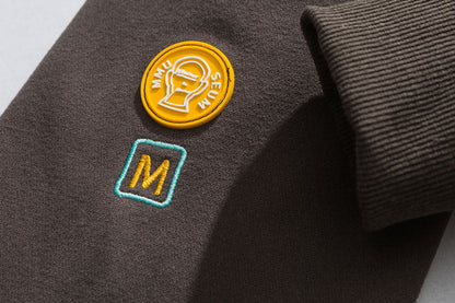 Zipper Pocket Smile Face Patchwork Fleece Hoodies Sweatshirts Streetwear