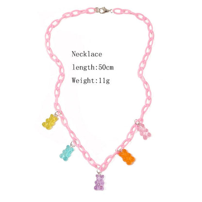 Candy Color Gummy Mini Bear Cartoon Necklace for Women Girls Birthday Jewelry Gifts