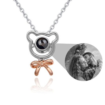 Romantic Bear-shaped Pendant Personalised Name Photo Necklace Valentine&