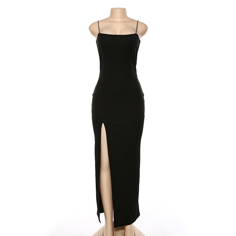 Backless Strap Split Dress Women Elastic Long Dresses Sleeveless Camisole Dress