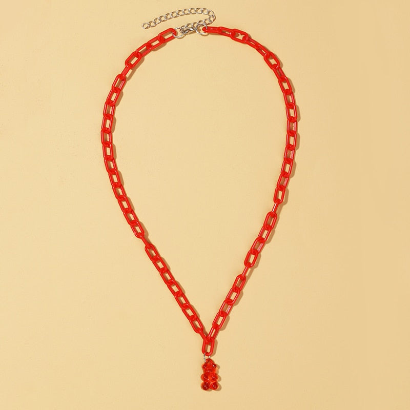 Candy Color Gummy Mini Bear Cartoon Necklace for Women Girls Birthday Jewelry Gifts