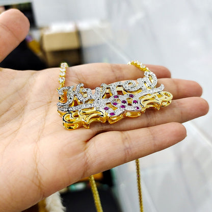 Custom mexican gold name necklace 3d nameplate necklace Birthstone