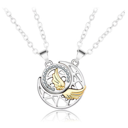 Sun Moon Wing Couple Necklace Magnet Attract Simple Fashion Valentine&