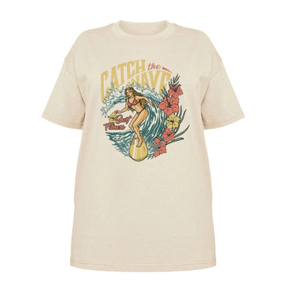 1pcs WHITE Tees Summer Casual Oversized Tee Best Surfing Santa Monica California Womens Retro Style