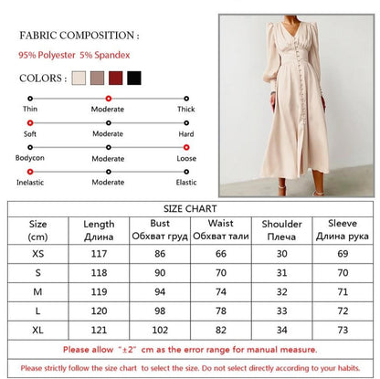 Single Breasted Dress High Waist Satin Long Dress V Neck Women Midi Dresses Lantern Sleeve