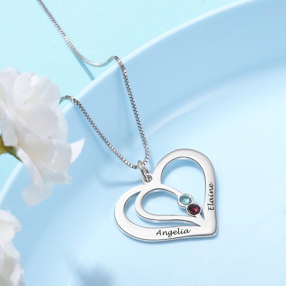 Personalized Birthstone Engraved Name Heart Necklaces &amp; Pendants