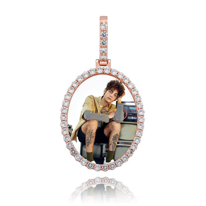 Custom Photo Pendant Oval Medal Pendant Ice Zircon Pendant Necklace Fashion Hip Hop Jewelry