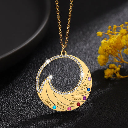 Personalized Name Necklace Pendant For Women Birthstone Crystal Necklaces Wave