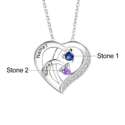 Family Name Heart Necklaces for Women Birthstone Engraving Necklace