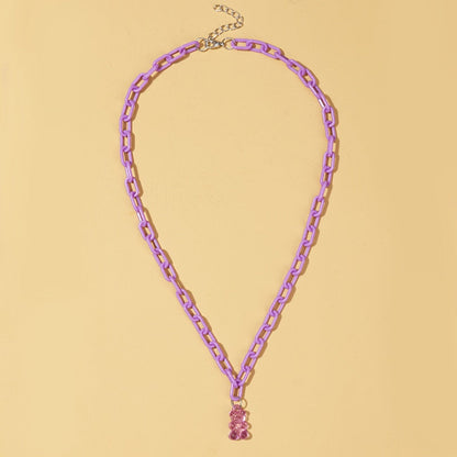 Candy Color Gummy Mini Bear Cartoon Necklace for Women Girls Birthday Jewelry Gifts