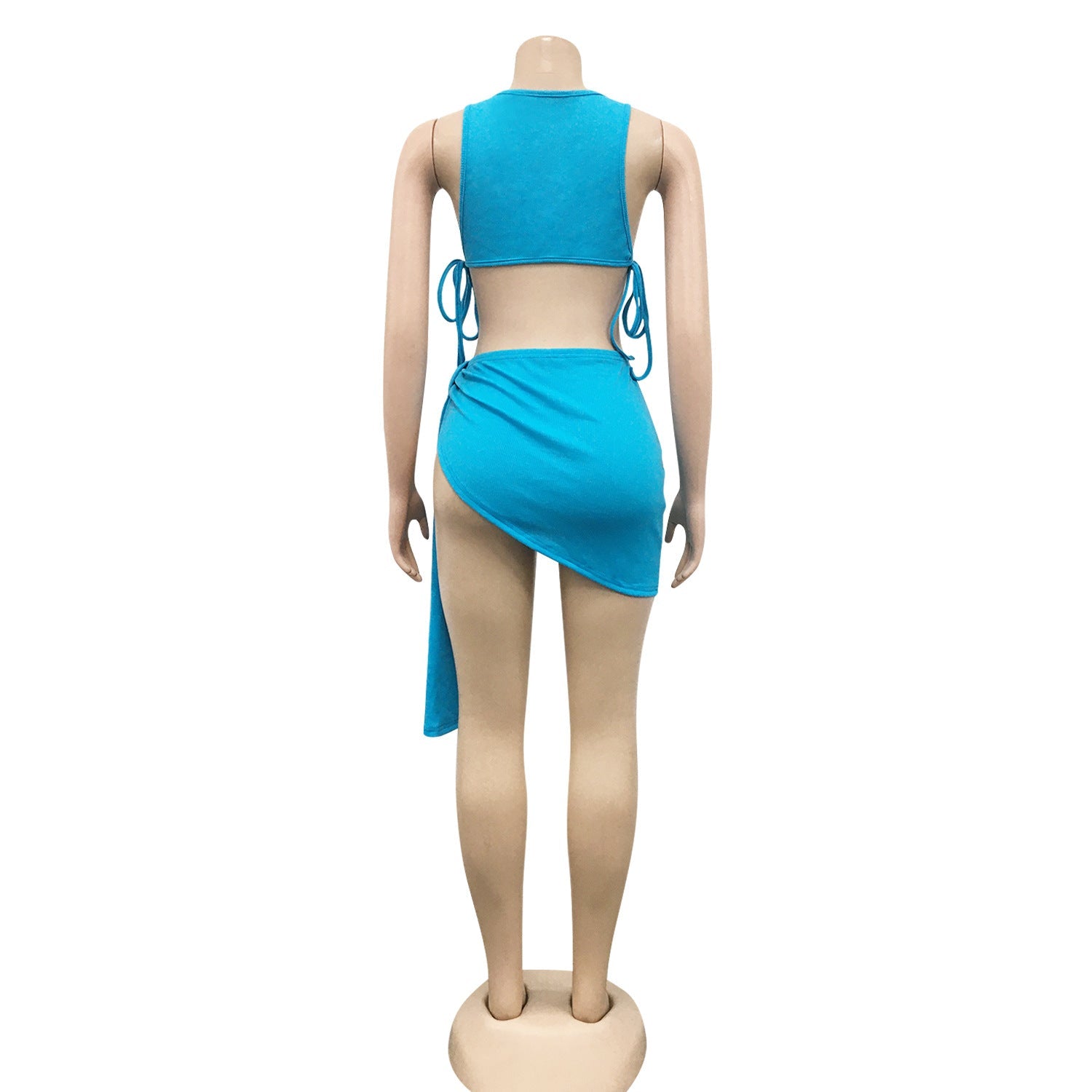 Knitted Ribbed Two Piece Set Bandage Crop Top Bodycon Mini Skirts Beachwear Outfits Summer