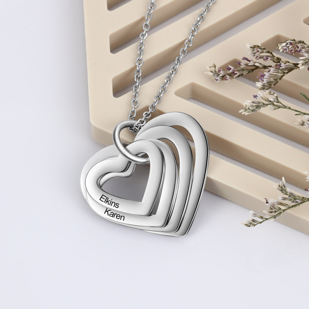 Personalized Family Necklace with 2-4 Names Heart Engraved Necklace