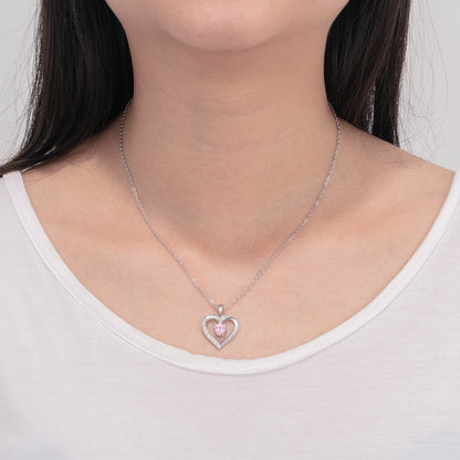 Engrave Name Heart Pendants with Customize Birthstone Necklace