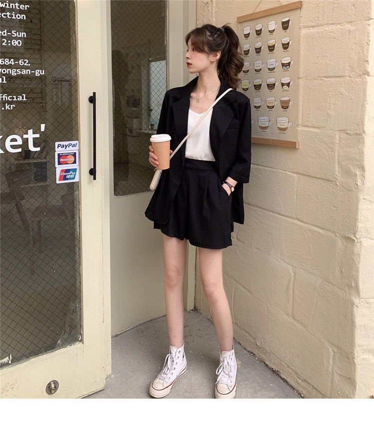 Blazer Set Women Korean Fashion Thin Jackets Casual Loose Shorts Two Piece Suits Female
