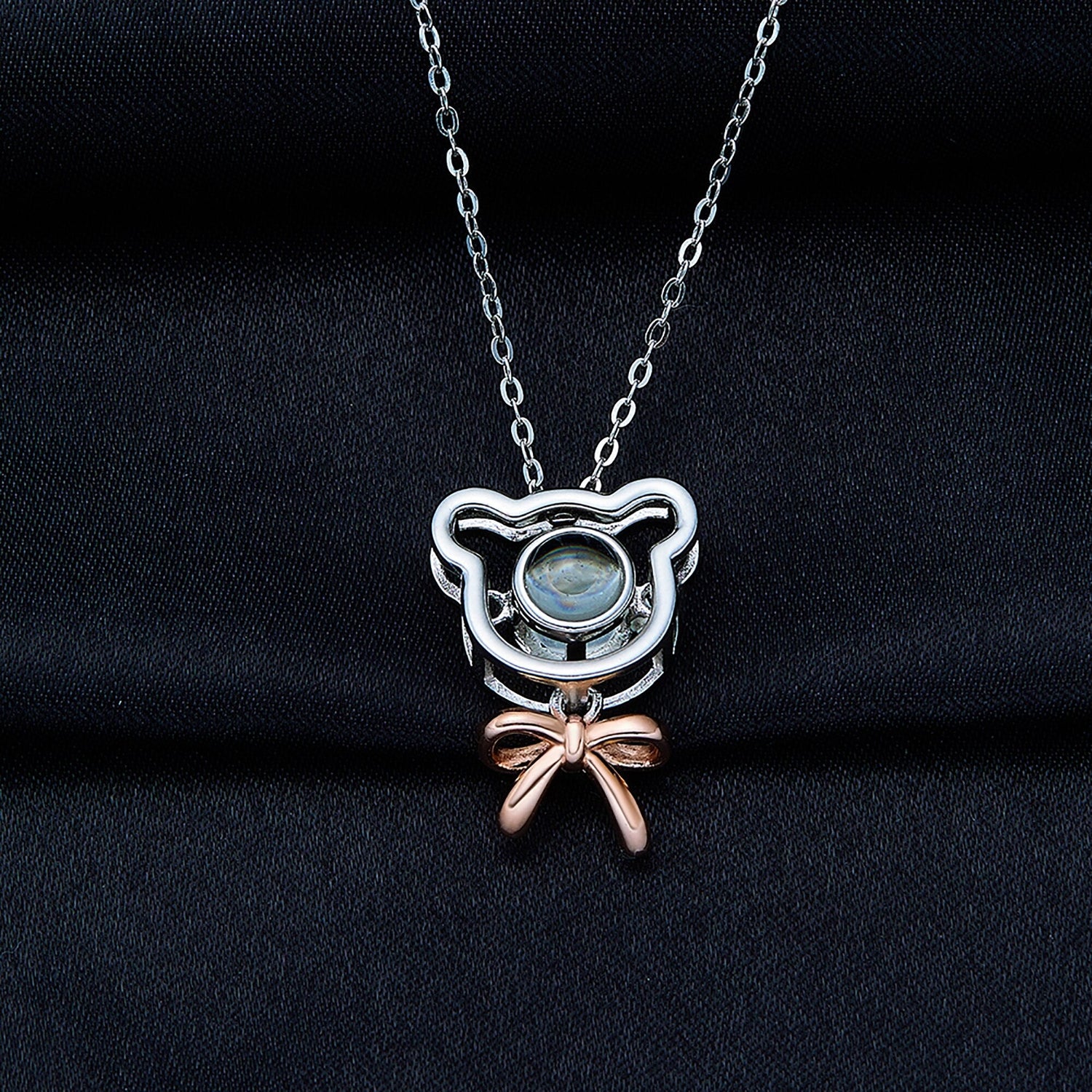 Romantic Bear-shaped Pendant Personalised Name Photo Necklace Valentine&