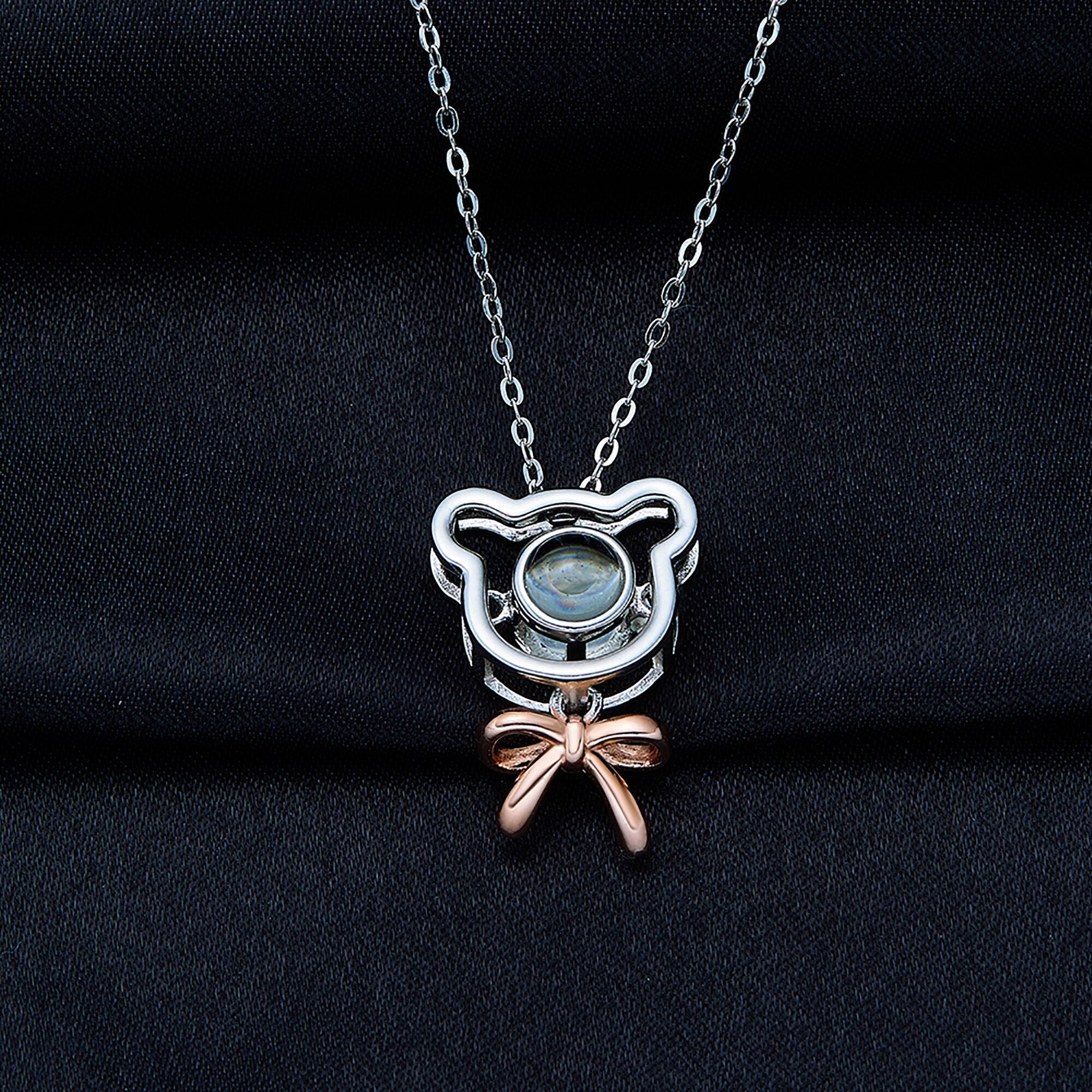 Romantic Bear-shaped Pendant Personalised Name Photo Necklace Valentine&