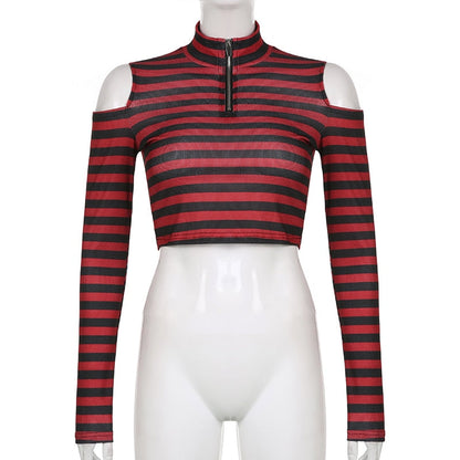 Goth Print Tops Stripe Cute T-Shirts Dark Academia Techwear Button Up V Neck Half Sleeve Sweat Shirts