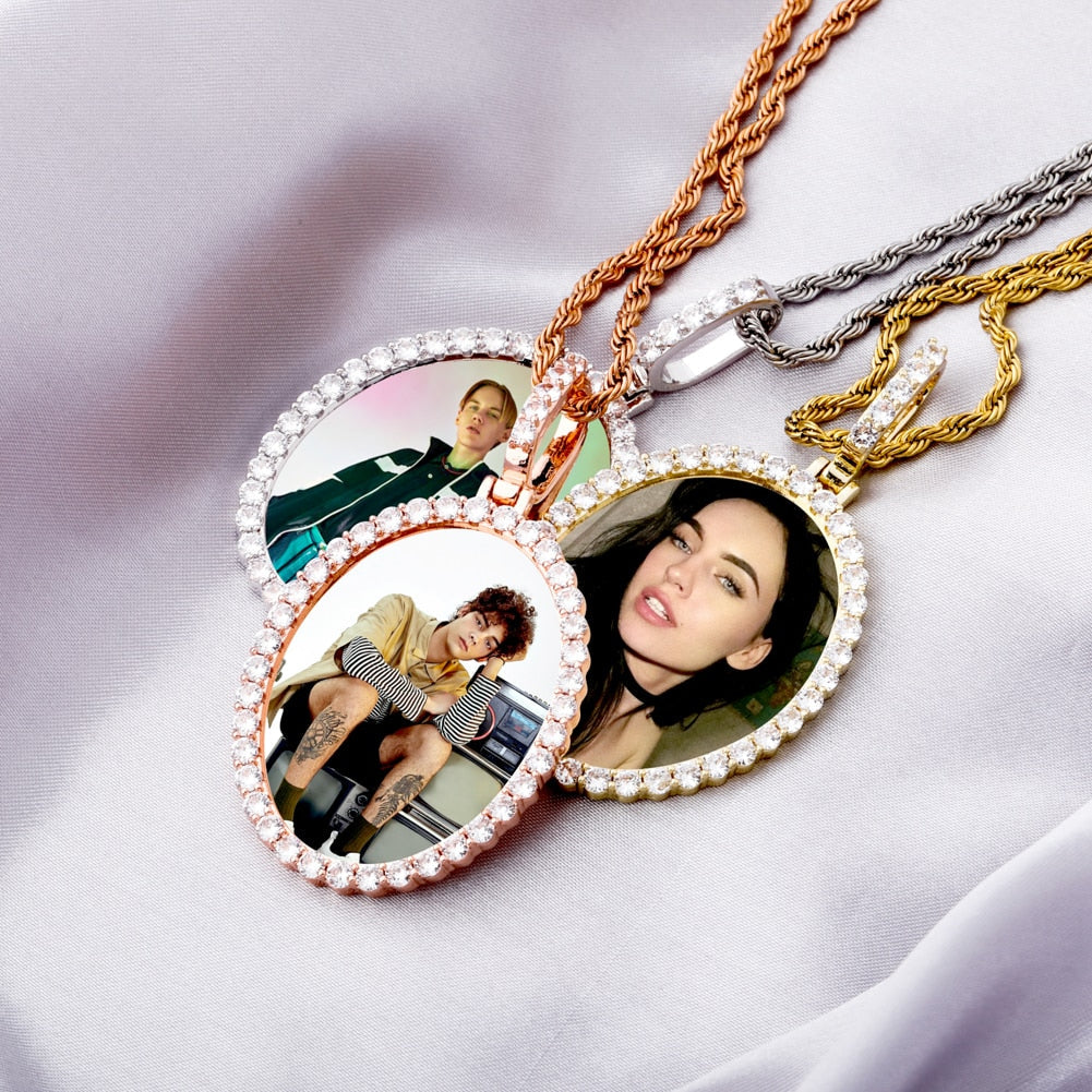 Custom Photo Pendant Oval Medal Pendant Ice Zircon Pendant Necklace Fashion Hip Hop Jewelry