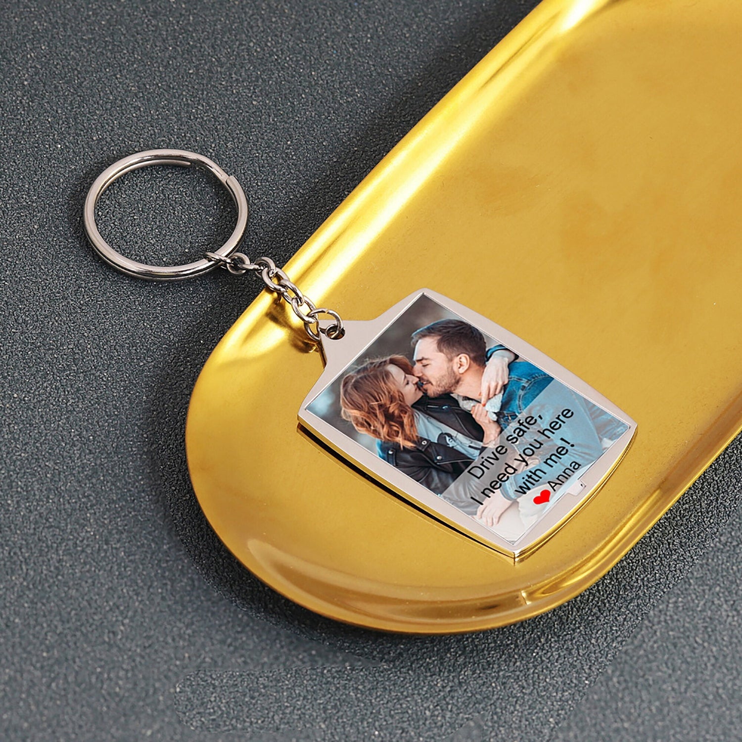 Stainless Steel Car Keyring Personalised Photo With Text Memory Gifts