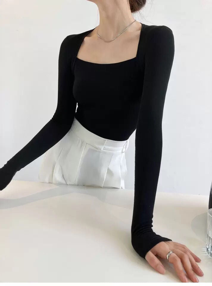Long Sleeve Tops Women Candy Color Fake Two Piece Skinny T-shirts Female