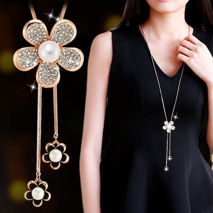 Collier Femme Long Gray Crystal Necklaces &amp; Pendants for Women Round Statement Necklace