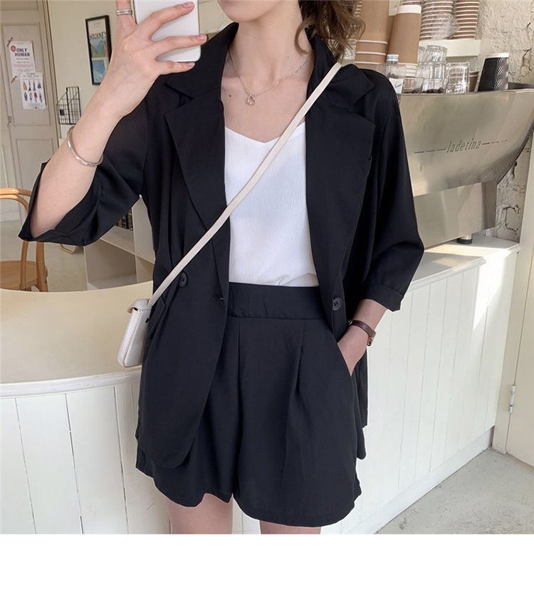 Blazer Set Women Korean Fashion Thin Jackets Casual Loose Shorts Two Piece Suits Female