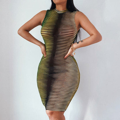 Tassel Diamonds Party Dress Women Spaghetti Straps Backless Split Bodycon