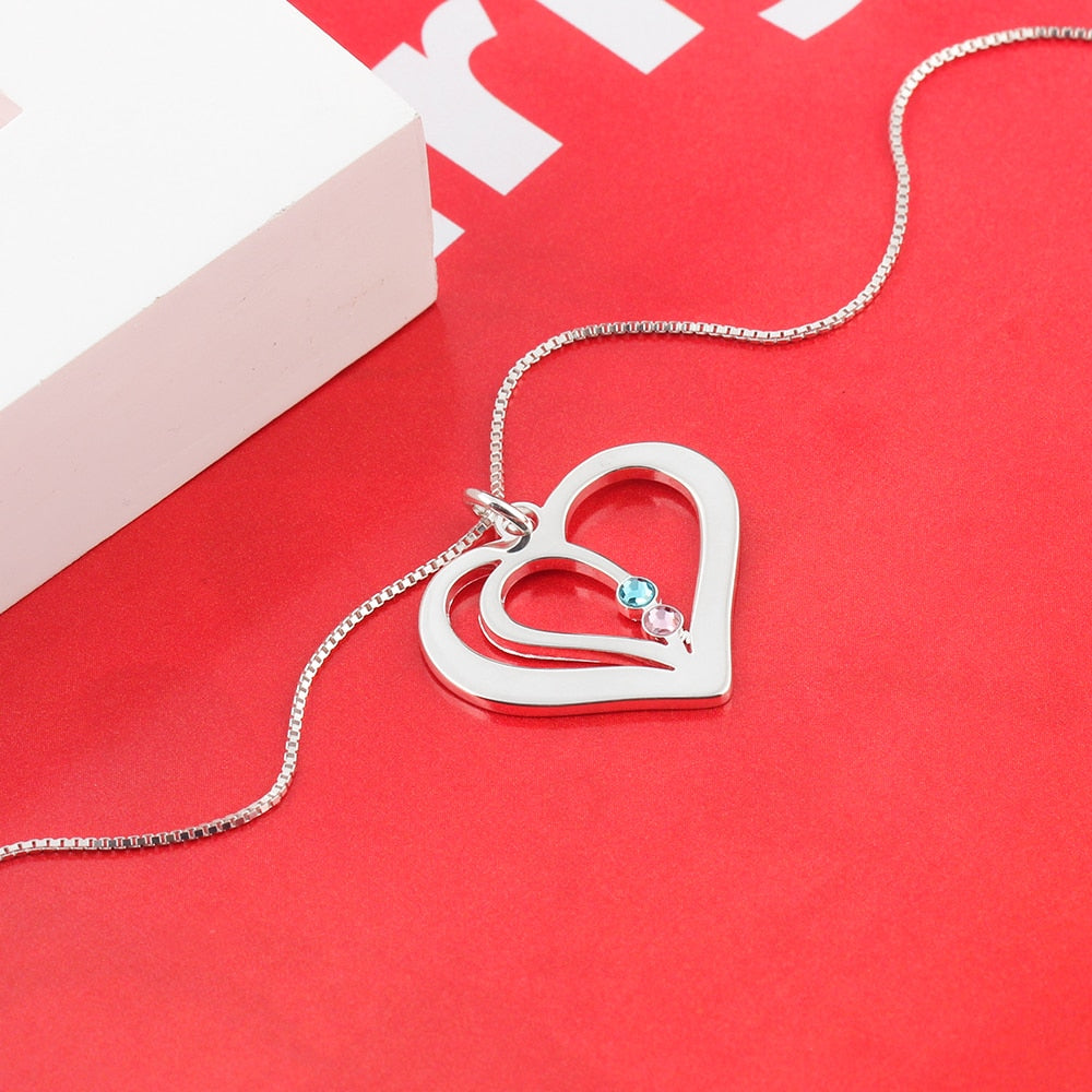 Personalized Birthstone Engraved Name Heart Necklaces &amp; Pendants