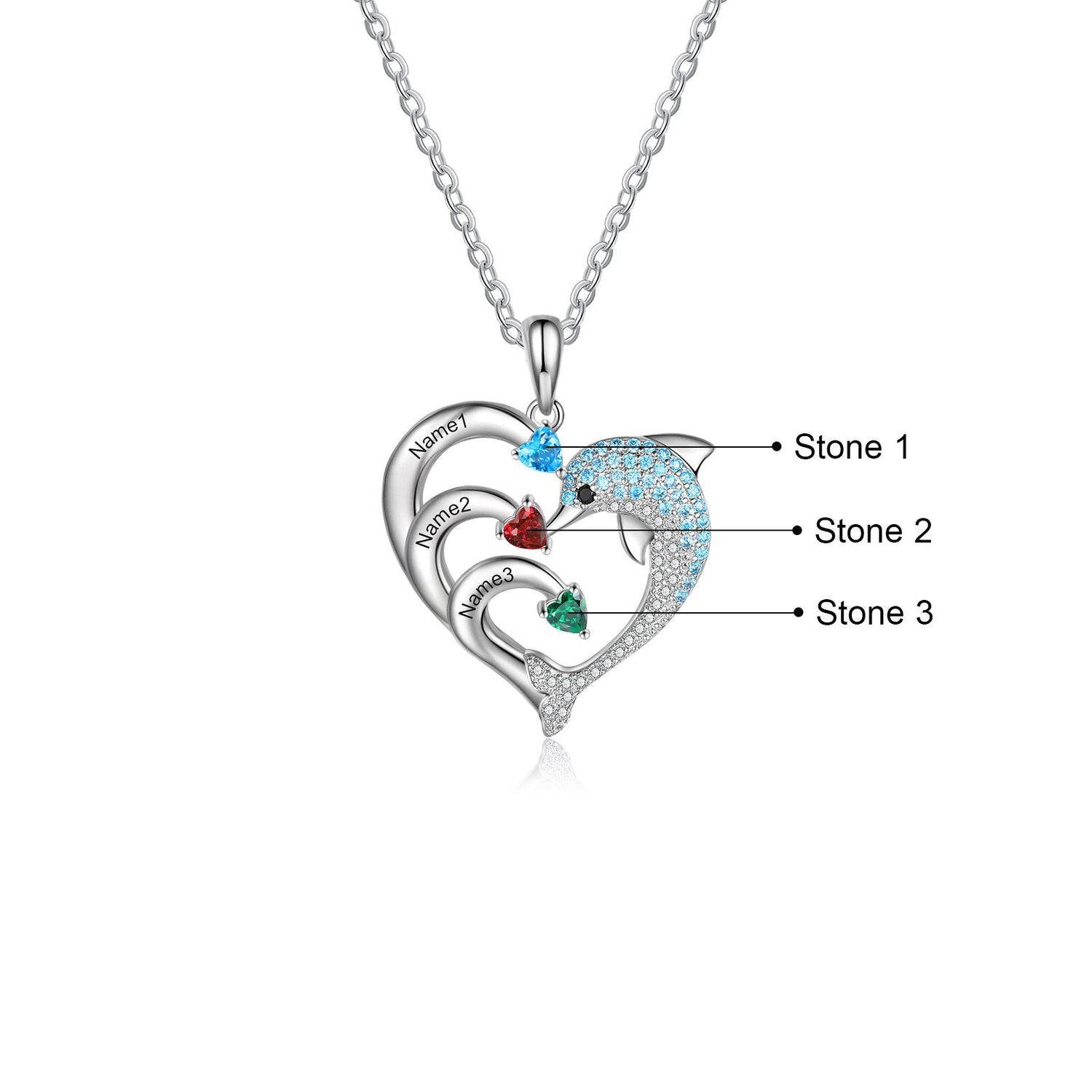 Delicate Dolphin 2-8 Name Necklace Customized Heart Pendant