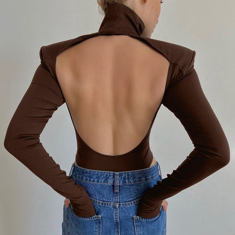 2022 Jumpsuits Women Rompers Sexy Club Hollow Out Backless Bodysuits Casual Long Sleeve Solid Slim