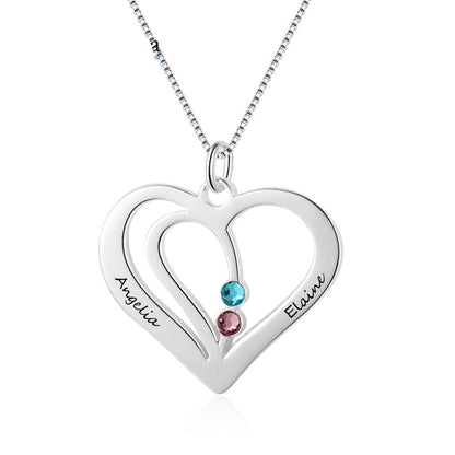 Personalized Birthstone Engraved Name Heart Necklaces &amp; Pendants