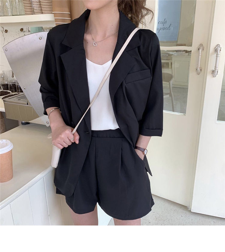 Blazer Set Women Korean Fashion Thin Jackets Casual Loose Shorts Two Piece Suits Female