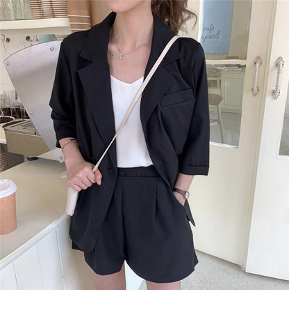Blazer Set Women Korean Fashion Thin Jackets Casual Loose Shorts Two Piece Suits Female