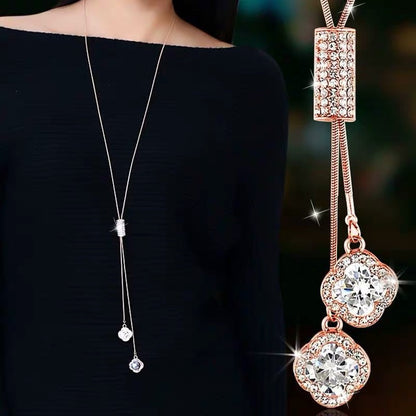 Collier Femme Long Gray Crystal Necklaces &amp; Pendants for Women Round Statement Necklace