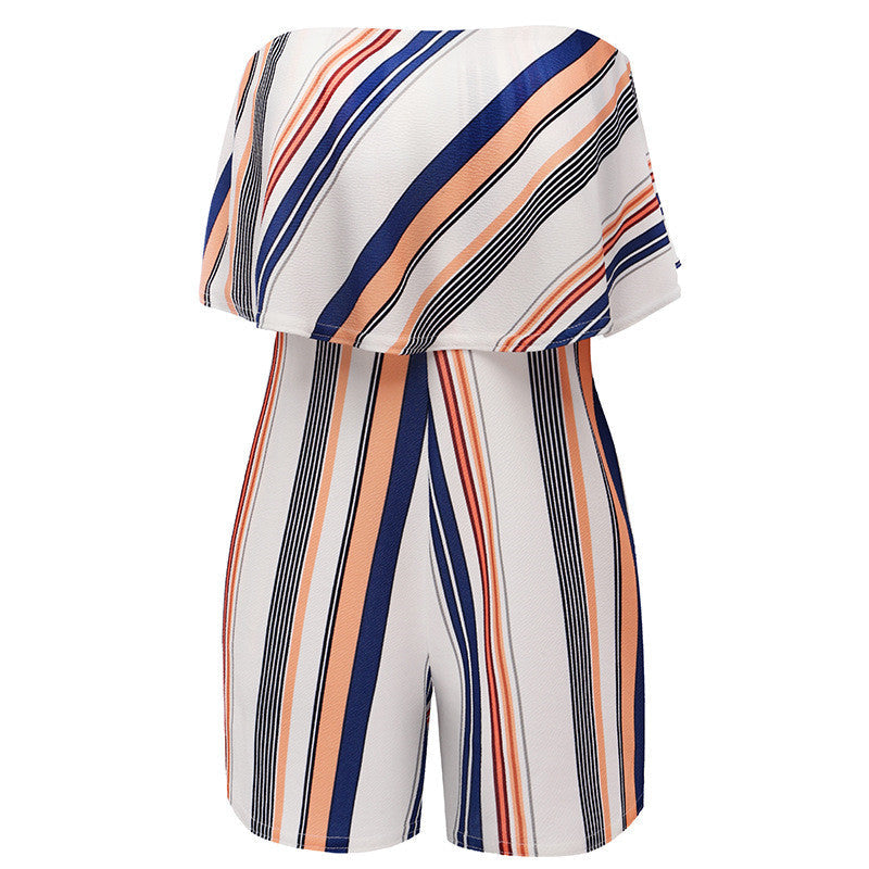 Floral Print Ruffles Strapless Rompers Summer Pleated Chest Wrapped Playsuits Womens Jumpsuit