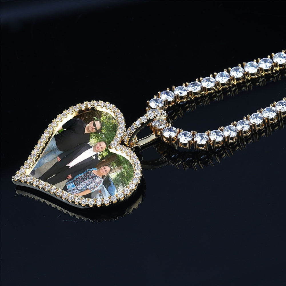 Custom Made Photo Heart Medallions Necklace &amp; Pendant Men&
