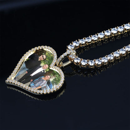 Custom Made Photo Heart Medallions Necklace &amp; Pendant Men&