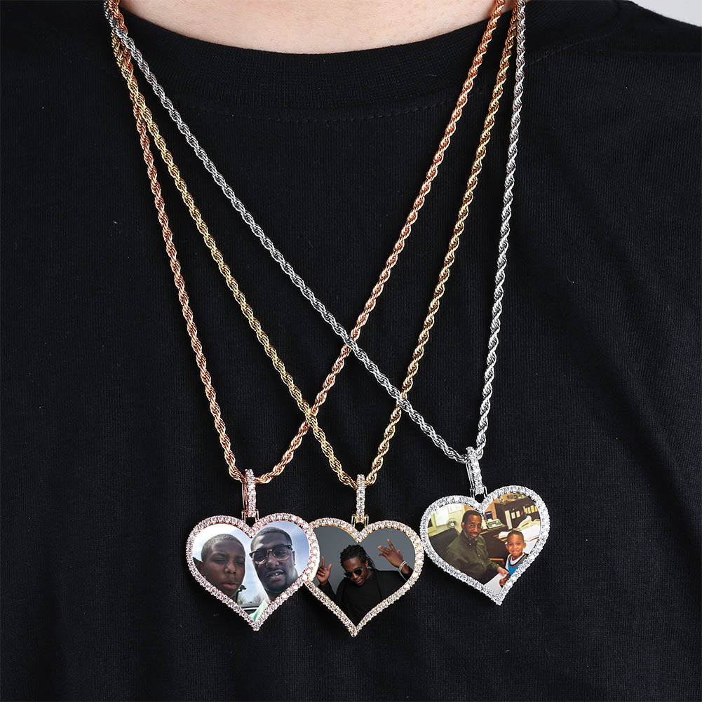 Custom Made Photo Heart Medallions Necklace &amp; Pendant Men&