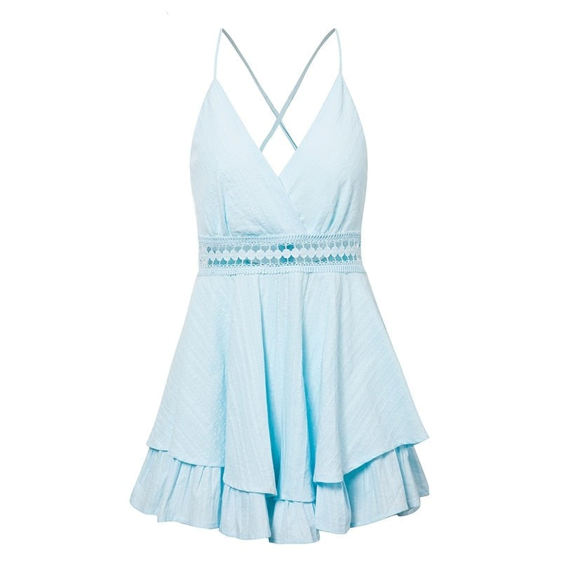 Sexy v-neck women playsuit Hollow out waist spaghetti strap ladies jumpsuit romper