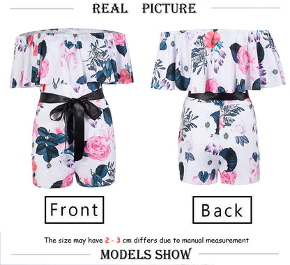 Boho Women Off Shoulder Floral Bodycon Romper Jumpsuit Summer Club Tights Bodysuit